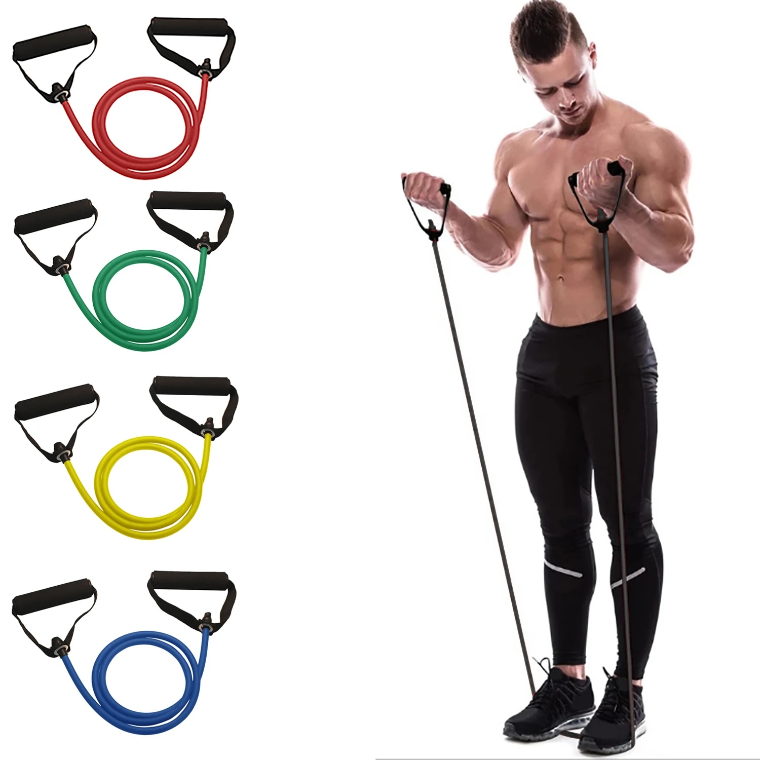 Home Gym Tools - Resistance Band Dengan Pegangan, Band Latihan,