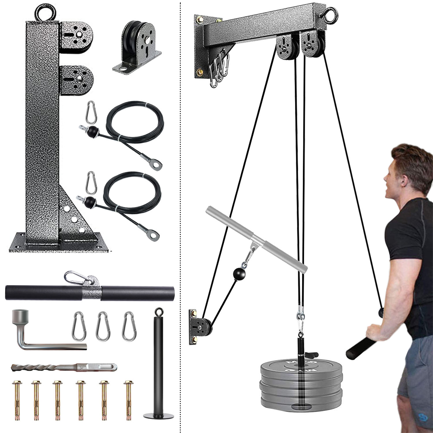 Home Gym Cable Pulley System - Sistem katrol terpasang di dinding kebugaran,